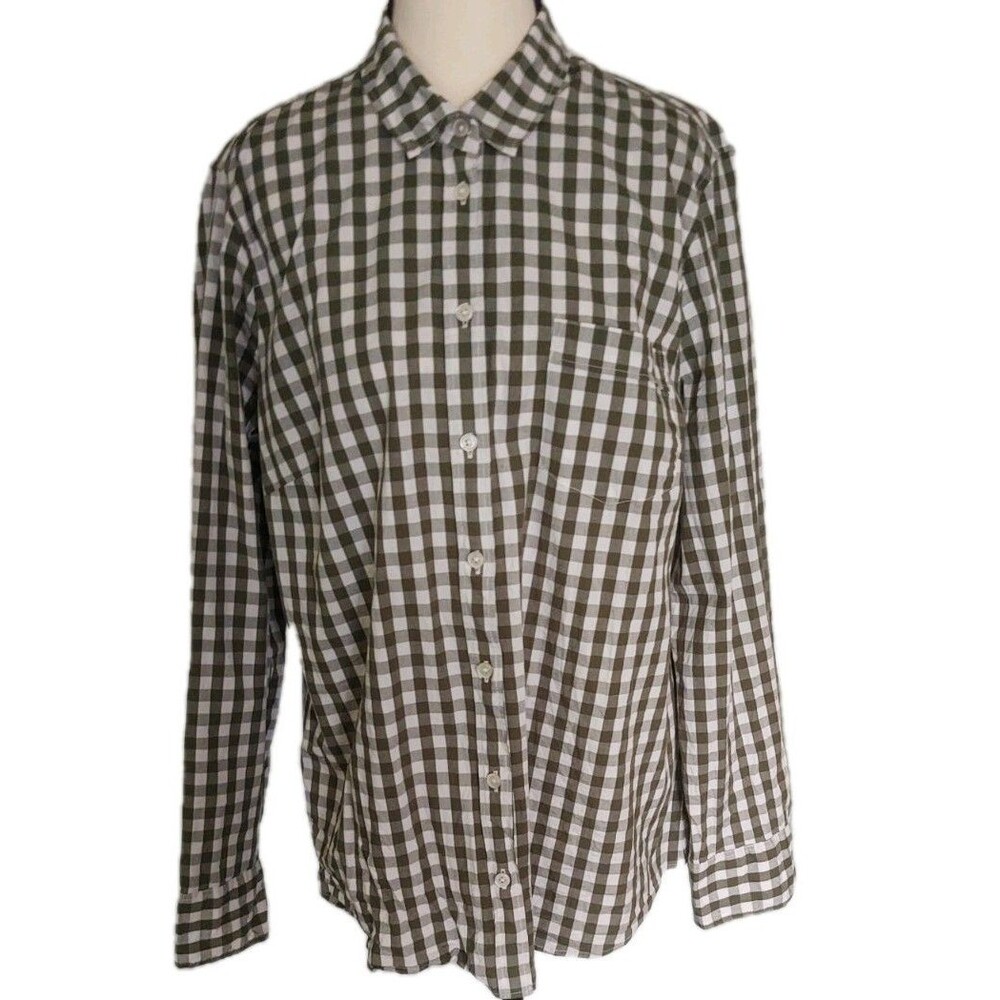 J Crew Re-Imagined Women's Long Sleeve Green Checkered Shirt Size XL Classic